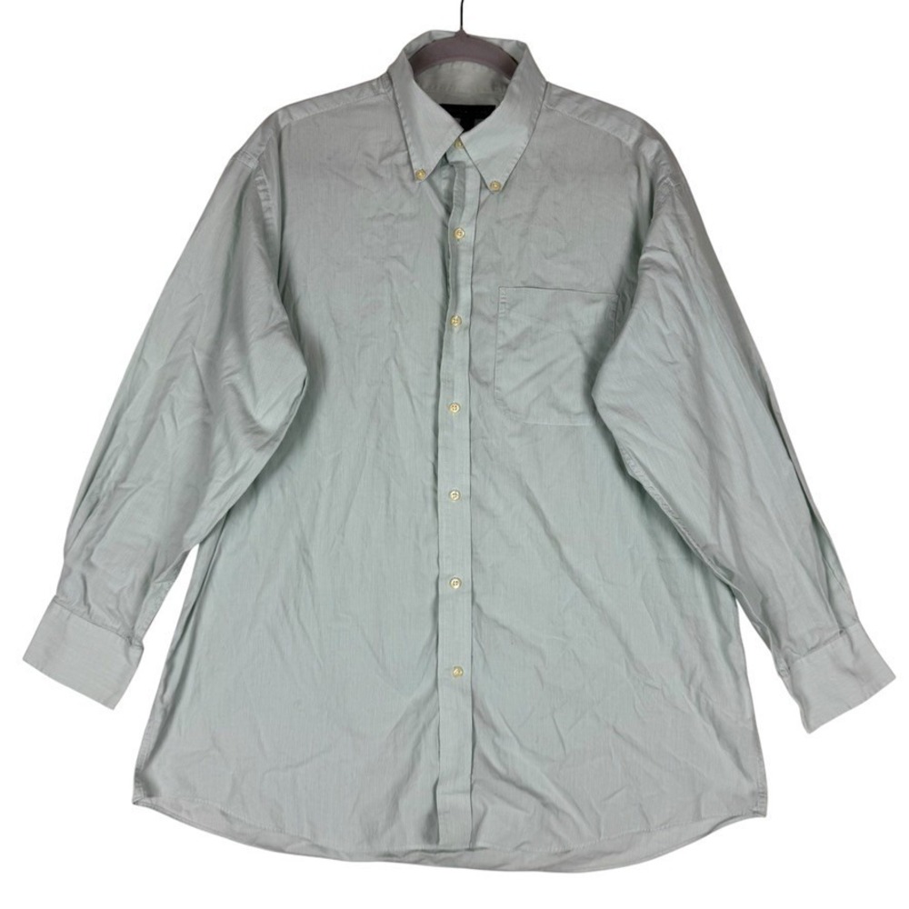 Tommy Hilfiger Dress Shirt Mens 16.5 Green Fine Vertical Stripes Formal Business